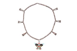 Zuni Silver Inlaid Mosaic Butterfly Necklace