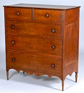 East TN walnut chest of drawers, elaborate apron