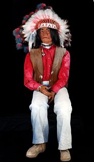 Life Size Seated Cigar Store Indian With Headdress