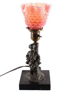 Pink Satin Glass Cast Iron Englishmen Lamp