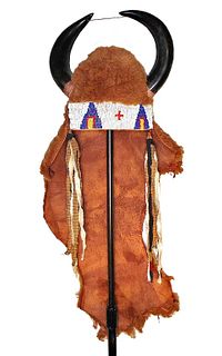 Sioux 1890-1900 Buffalo Horn Beaded Headress