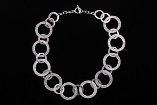 Navajo Sterling Silver Hammered Ring Necklace