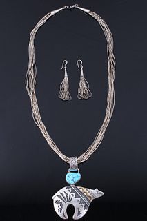 T. Singer Navajo Bear Pendant Necklace & Earrings