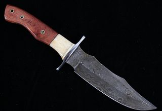 M.T. Knives Damascus Bowie Knife w/ Cocobolo Wood
