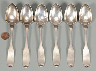 6 Samuel Bell Coin Silver Spoons, TN