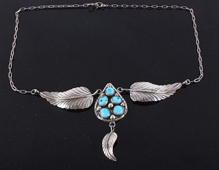 Signed Navajo Sterling Silver Feathers Necklace