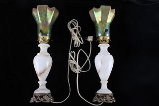 Pair of Victorian Era Acrylic Iridescent Lamps
