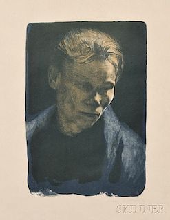 Käthe Kollwitz (German, 1867-1945)      Brustbild einer Arbeiterfrau mit blauem Tuch
