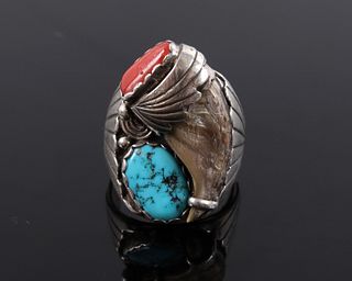 Navajo Sterling Bear Claw & Multi Stone Ring
