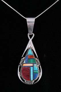 Signed Navajo Sterling & Multi Stone Necklace