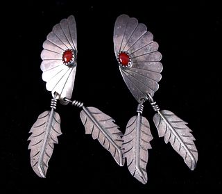Navajo Sterling Silver w/ Corral Gemstone Earrings