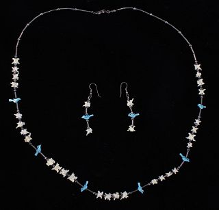 Navajo Bone & Bird Necklace, and Earrings