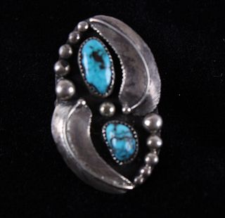 Signed Navajo Sleeping Beauty Silver Feather Ring