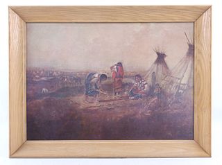 Framed Charles Russell "Indian Camp" Print