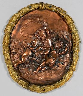 Bronze framed copper plaque