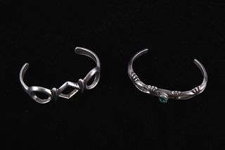 Signed Navajo Silver & Turquoise Bracelet Pair