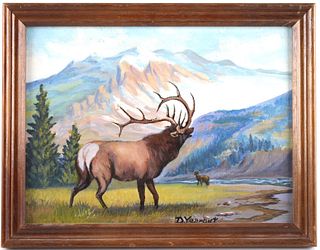 Elk Oil Painting by D. Yearout Made in Dec.10 1986