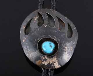 Navajo Sterling & Turquoise Bear Paw Bolo Tie