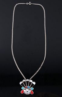 Zuni Sunface Sterling & Multi-stone Inlay Necklace