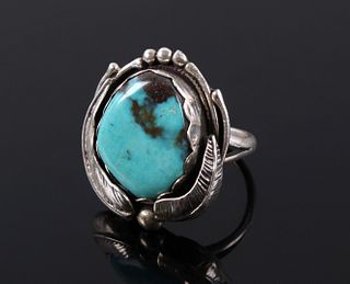 Signed Navajo Sterling & Turquoise Ring