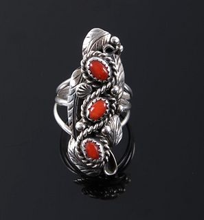Signed Navajo Sterling & Ox Blood Coral Ring