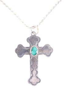 Navajo Sterling Silver & Malachite Cross Necklace