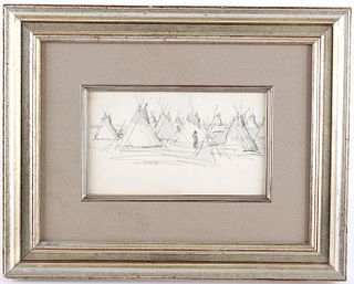 Native American Drawn Tipi In Protective Glass