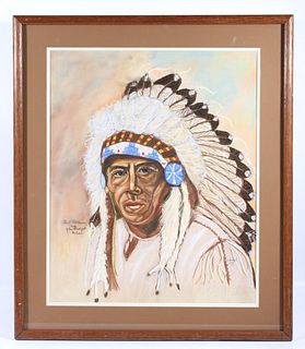Earl Old Person Chief Pastel Painting By H. Wright