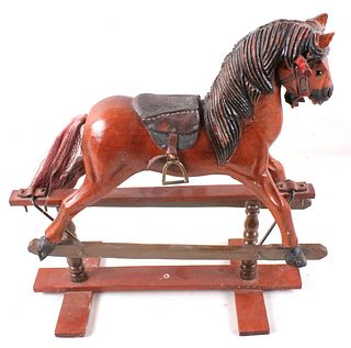 Red and Black Wooden Toy Rocking Horse