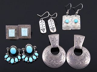 Collection of Navajo Sterling & Turquoise Earrings