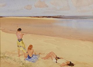 Sir Wm. Russell Flint Watercolor Beach Scene