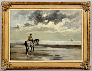 Jean Joseph Delvin Oil on Canvas Seascape