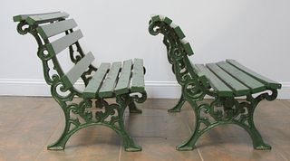 A Pair Of Antique Cast Iron Seats With Wood Slats
