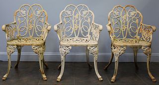 3 Antique Cast Iron Garden Chairs.