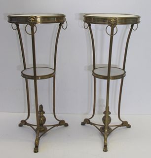 Pair of Bagues Style 2 Tier Bronze Guerdon Tables.