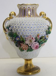 Unsigned Meissen Style Snowball Porcelain Urn.