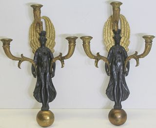Fine Pair Of Empire Gilt And Patinated Bronze