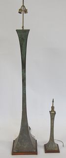 2 Vintage Patinated Bronze Giacometti Style Lamps.