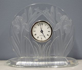 Lalique France Signed "Irises" Glass Clock