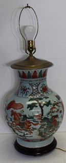 Vintage Enamel Decorated Porcelain Vase As A Lamp