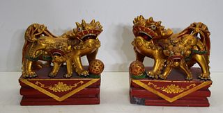 2 Vintage Paint And Gilt Decorated Carved Marble