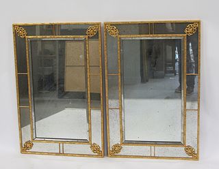Vintage Pair Of Giltwood Paneled Mirrors.