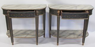 Pair Of Vintage One Drawer Demilune Consoles.