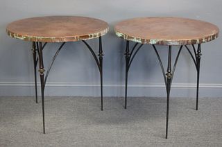 A Vintage Pair Of Copper Top Tables With Iron