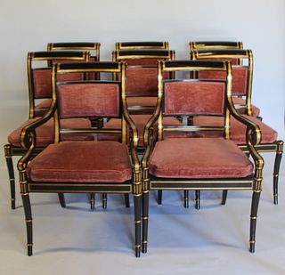 BAKER. Set Of 8 Regency Style Chairs With Caned