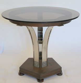 Midcentury Chrome, Wood And Glass Top Table.