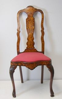 Antique Dutch Marquetry inlaid High Back Chair.
