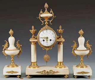 French Portico Clock and Garniture