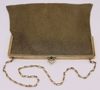 GOLD. 14kt Gold Mesh Purse with Sapphire Closure.
