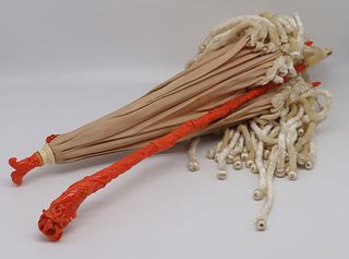 19th C Signed M. Cazal Folding Parasol with Coral
